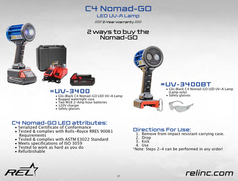 C4 Nomad-GO Glo-Black LED UV-A Inspection Lamp & White Light